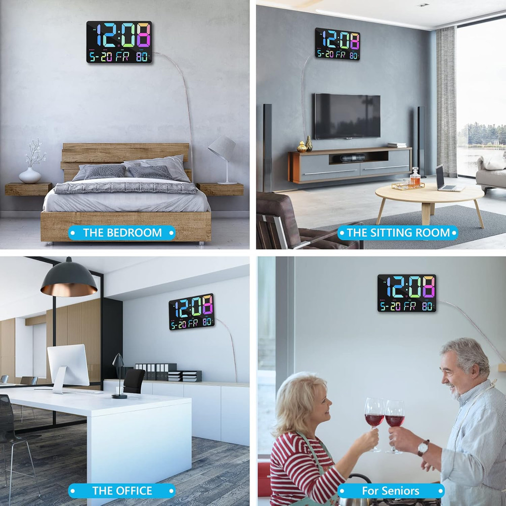 Digital Alarm Clock with Snooze, Temperature, Auto Dimming, 11.5" Large Display