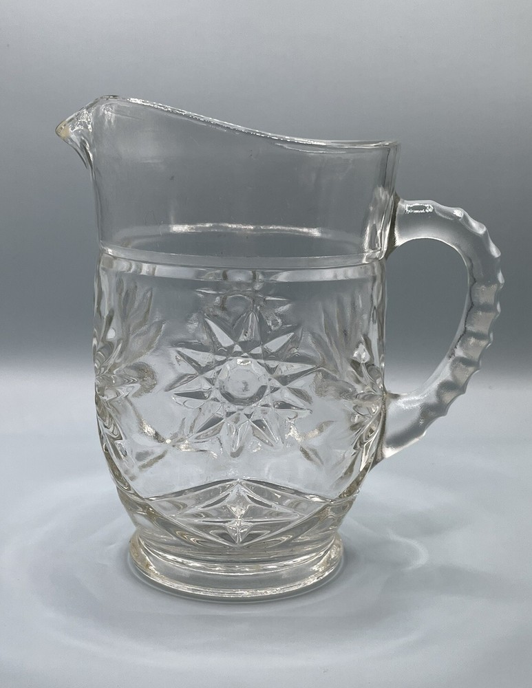 Vintage ANCHOR HOCKING Prescut PITCHER Starburst Star David Clear Pint 16 Oz