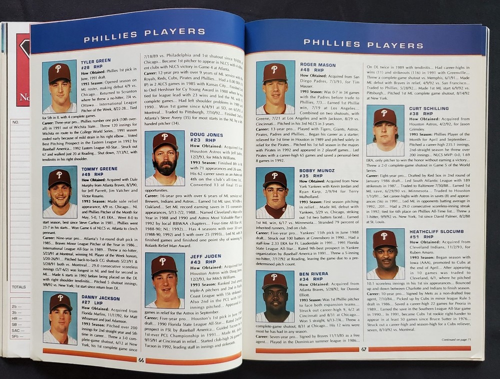 1993 Philadelphia Phillies NLCS Official MLB Program Daulton Schilling Williams