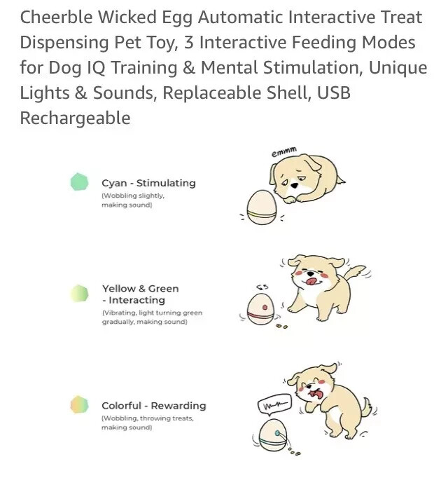 Cheerble Wicked Egg Automatic Interactive Treat Dispensing Pet Toy, 3 Interactiv