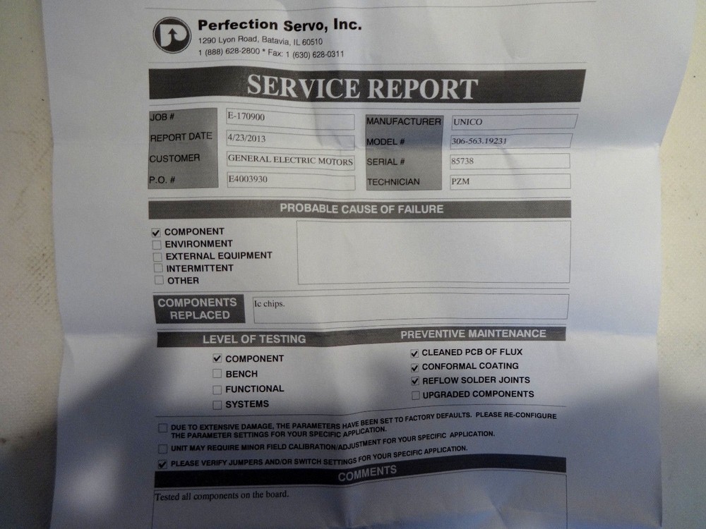 REPAIRED UNICO 306-563-1-9231 PCB BOARD