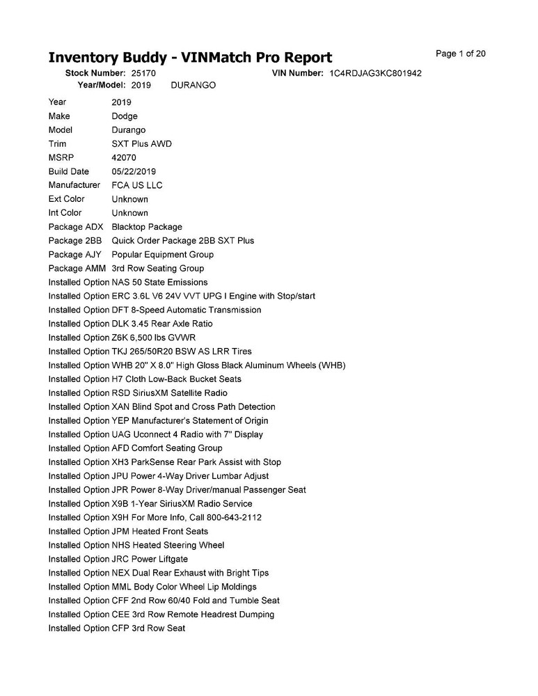 Used Floor Jack fits: 2019 Dodge Durango Grade A