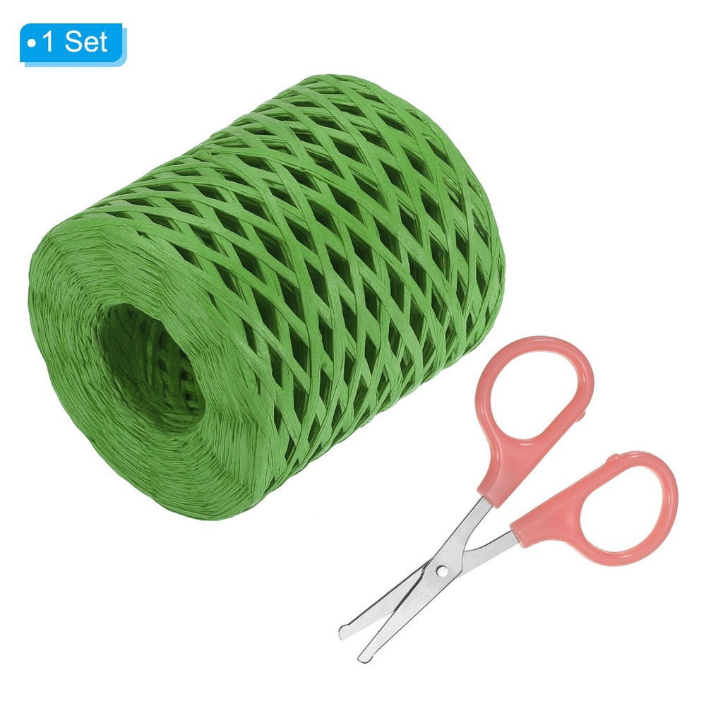 Raffia Ribbon, Natural Raffia String with Scissor, Green, 218 Yards