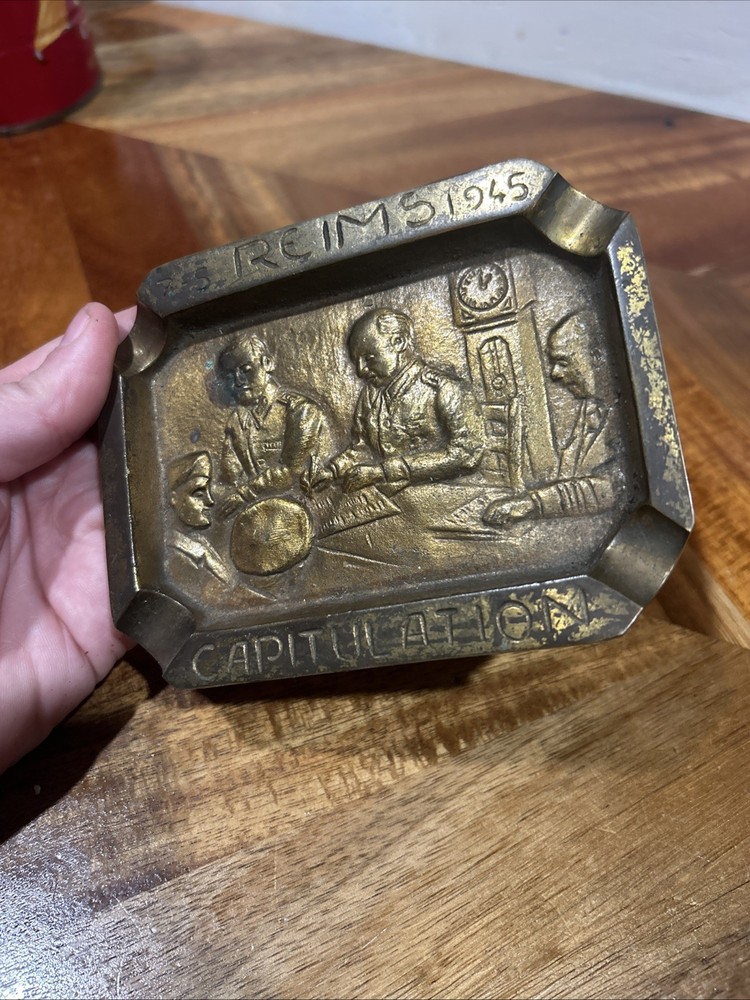 World War II 1945 Reims Capitulation Brass Ashtray