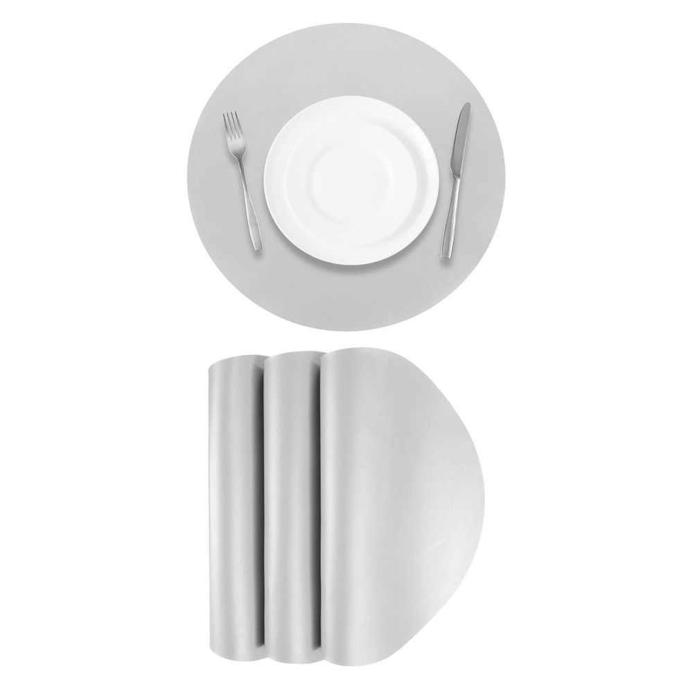 4Pcs Faux Leather Placemats for Dinner Tabletop, Round Mats (Silver)