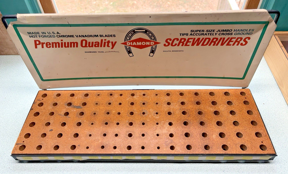 Vintage DIAMOND Horseshoe Tools Screwdrivers Metal Store Display Rack Hardware