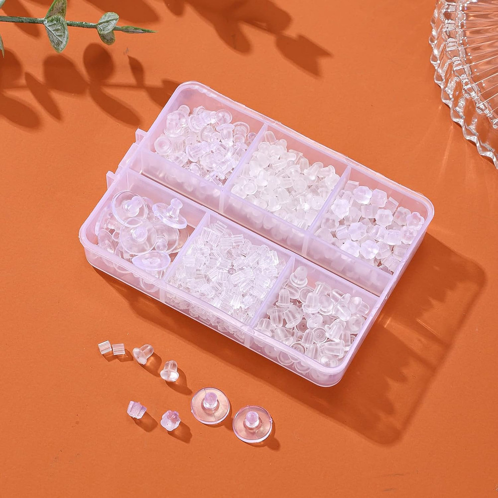 6 Styles Silicone Earring Backs for Studs, 600 Pcs Clear Soft Earring Backings H