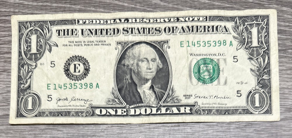 Odometer Note Error 2017 $1 Dollar Bill Misaligned Serial Number High 8