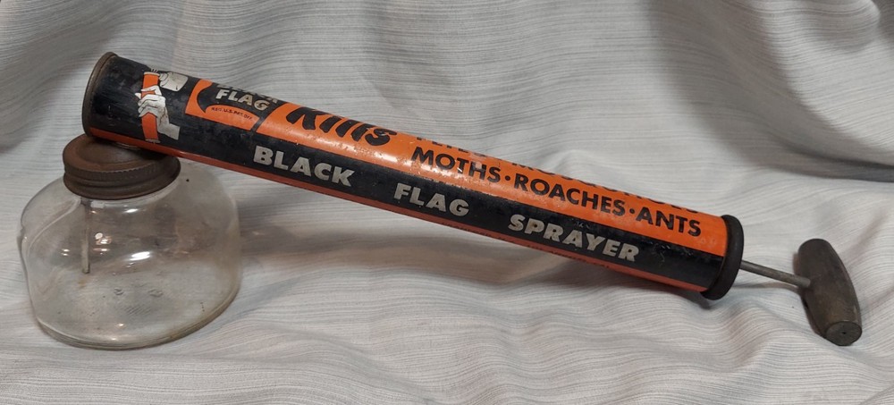 Vintage Black Flag bug sprayer with glass canister