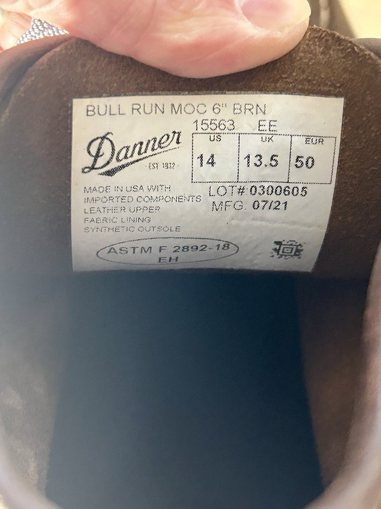 Danner Bull Run Moc 6" Brown Work Boots EE Men's 14