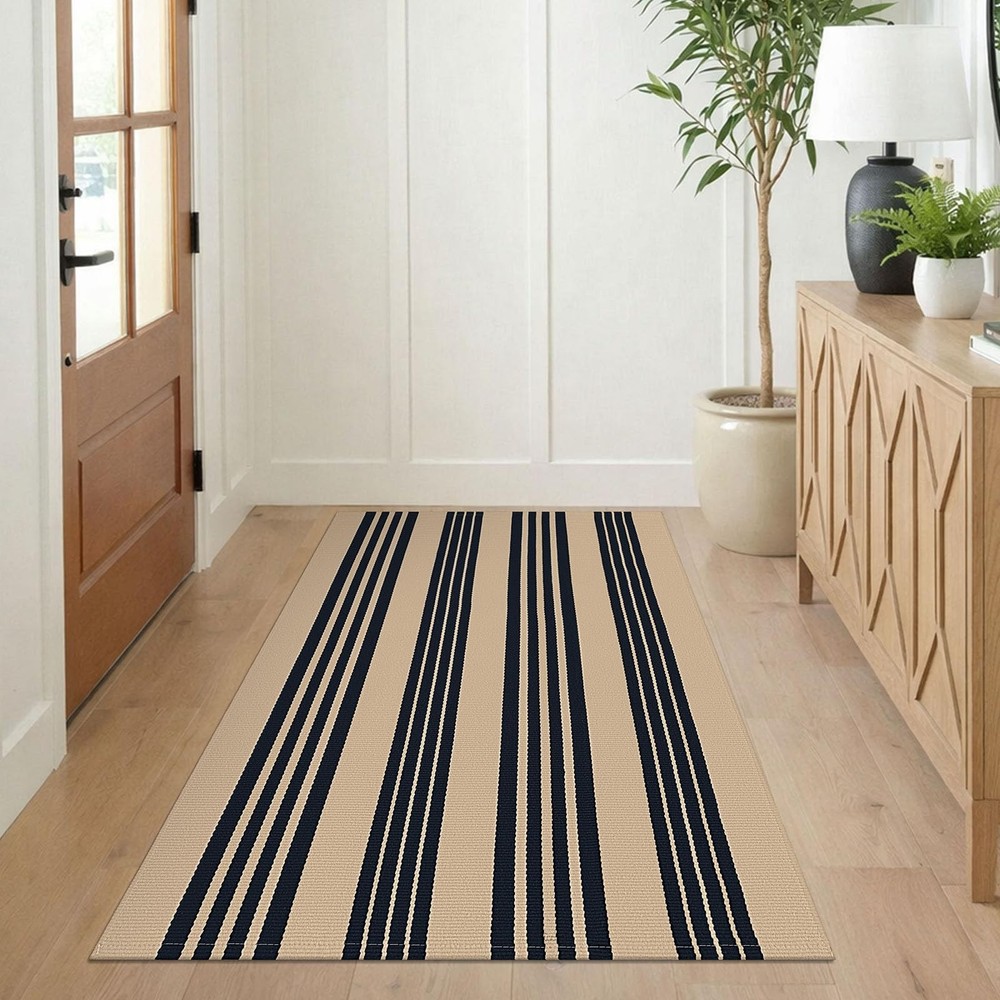 KILOCOCO Striped Rug 3'X5' 3' x 5' (Rectangular), Brown and Black Stripe