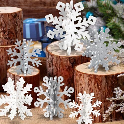 Winter Christmas Centerpiece Table Decorations - 12pcs 6 Count White Silver