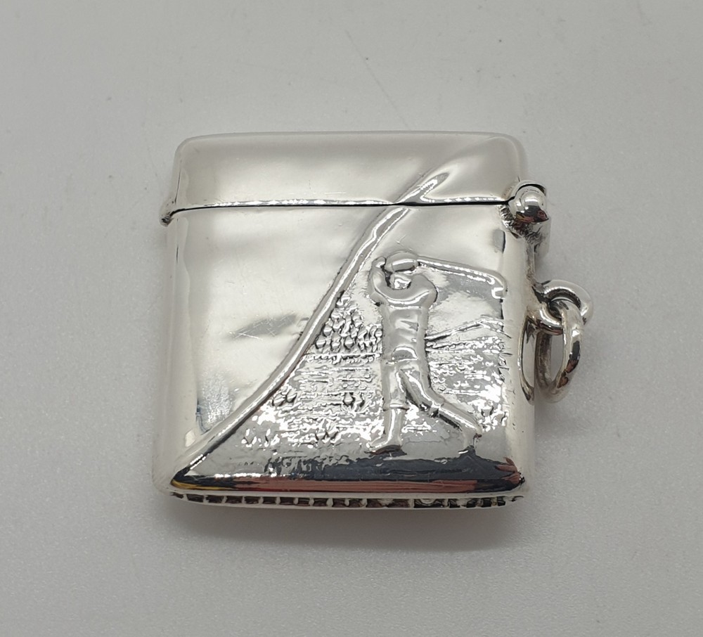 Sterling Silver Vesta Case Match Holder Golf Scene
