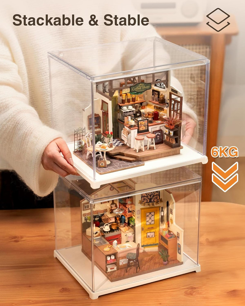 Acrylic Display Case Dust Cover for Collectibles, Stackable Showcase Dustproof P