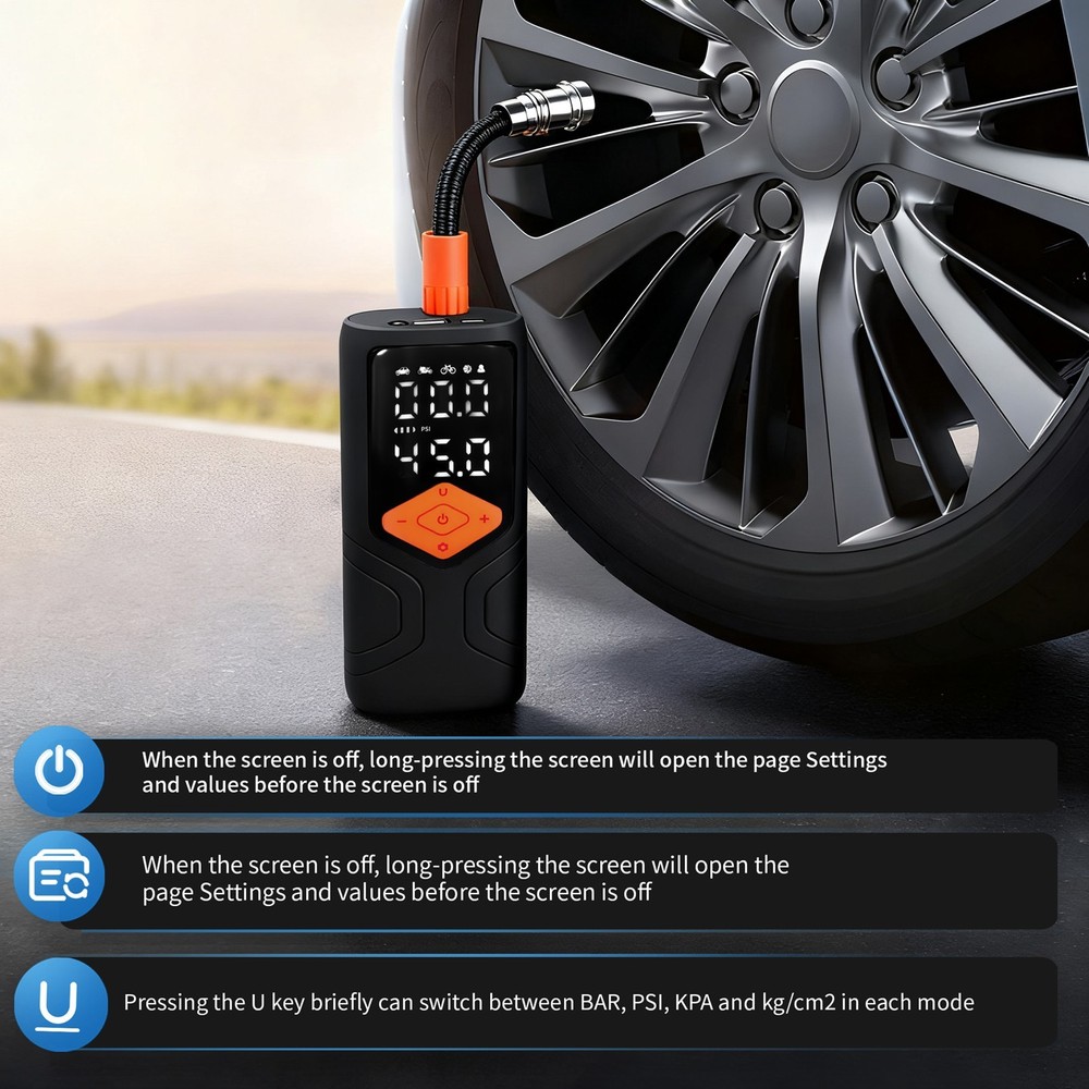 Air Compressor Portable Wireless Tire Inflatable Pump digital display screen