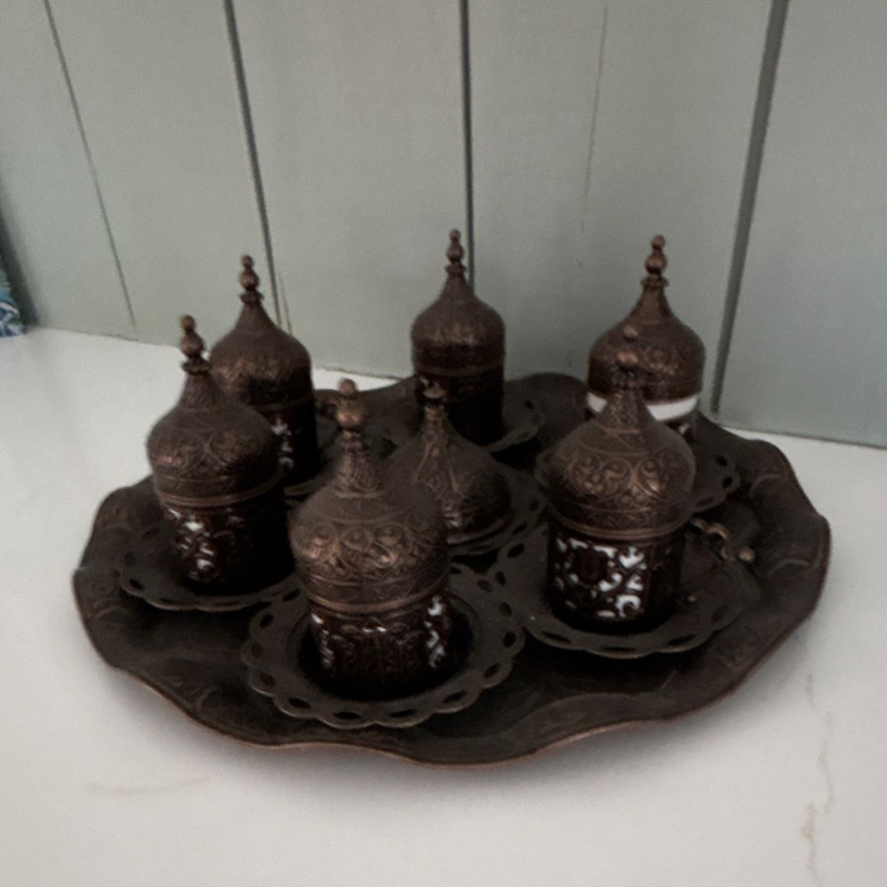 Turkish Middle Eastern Coffee Cup Set with Tray