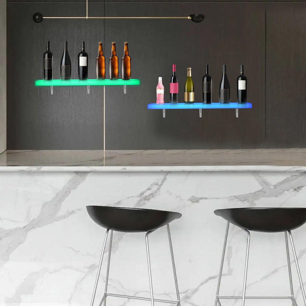 2 × LED Liquor Bottle Display Shelf 32" Acrylic Lighted Bar Shelf
