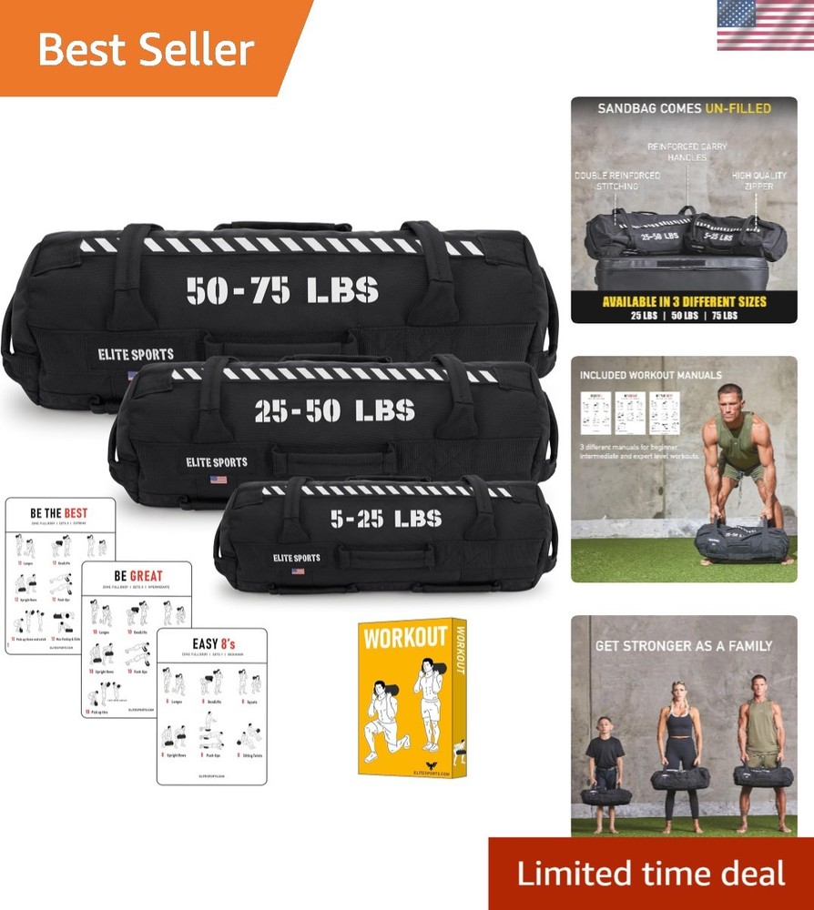 Elite Workout Sandbag 50-75 lbs for Strength Training – Multiple Handle Design