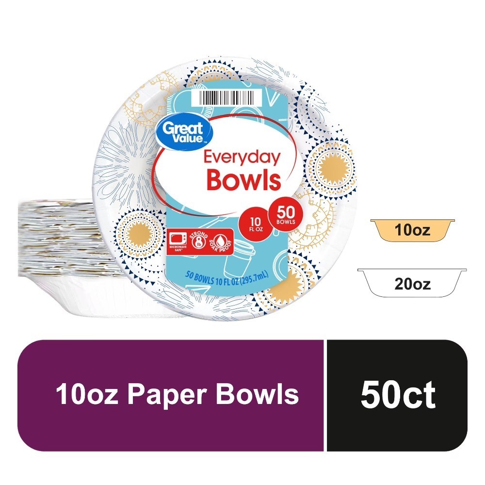 Everyday Disposable Paper Bowls, 10 oz, 50 Count