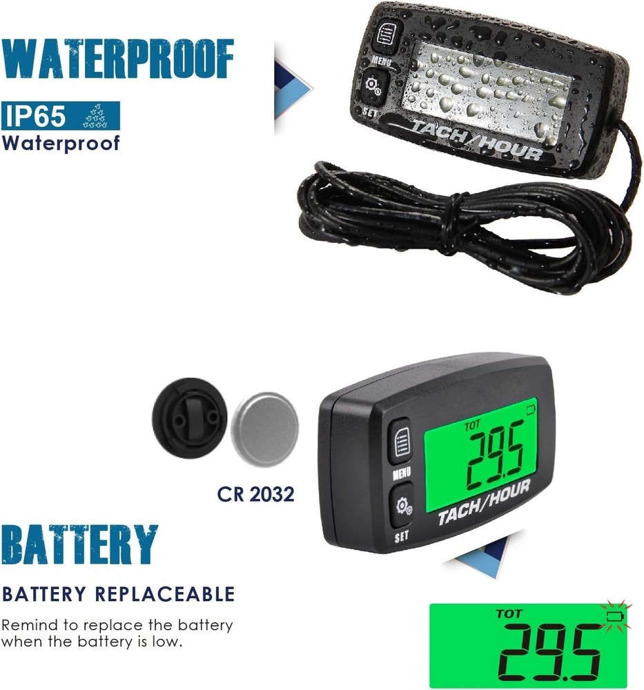 Digital Multifunction Hour & RPM Meter for Small Engines