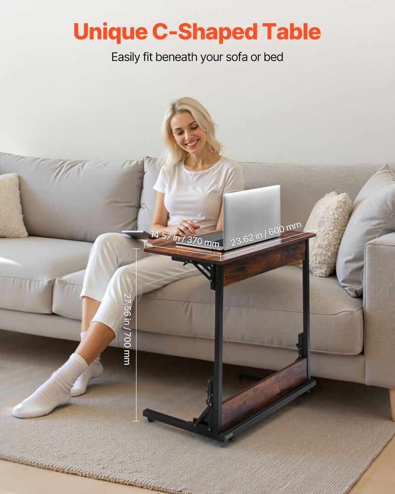 [New]C Table,Folding C Shaped End Table w/Metal Frame & Adjustable Feet,Foldable