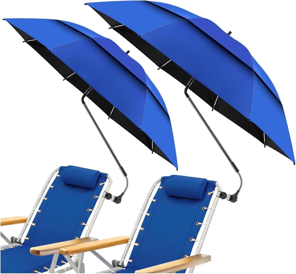 2 Pack 48.6" Double Canopy Beach Umbrella with Clamp, Cobalt Blue-2 pack