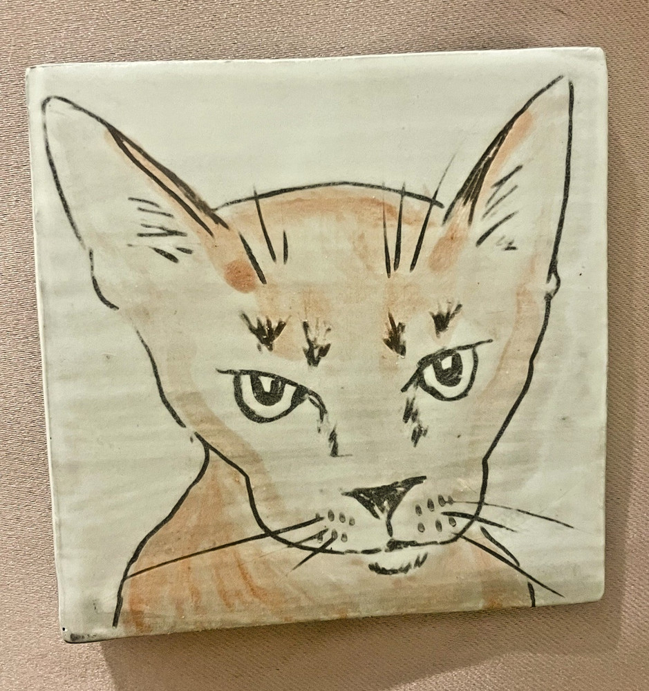 Orange Cat Art Ceramic Tile   4”X4” Handpainted Signed Cat Lovers