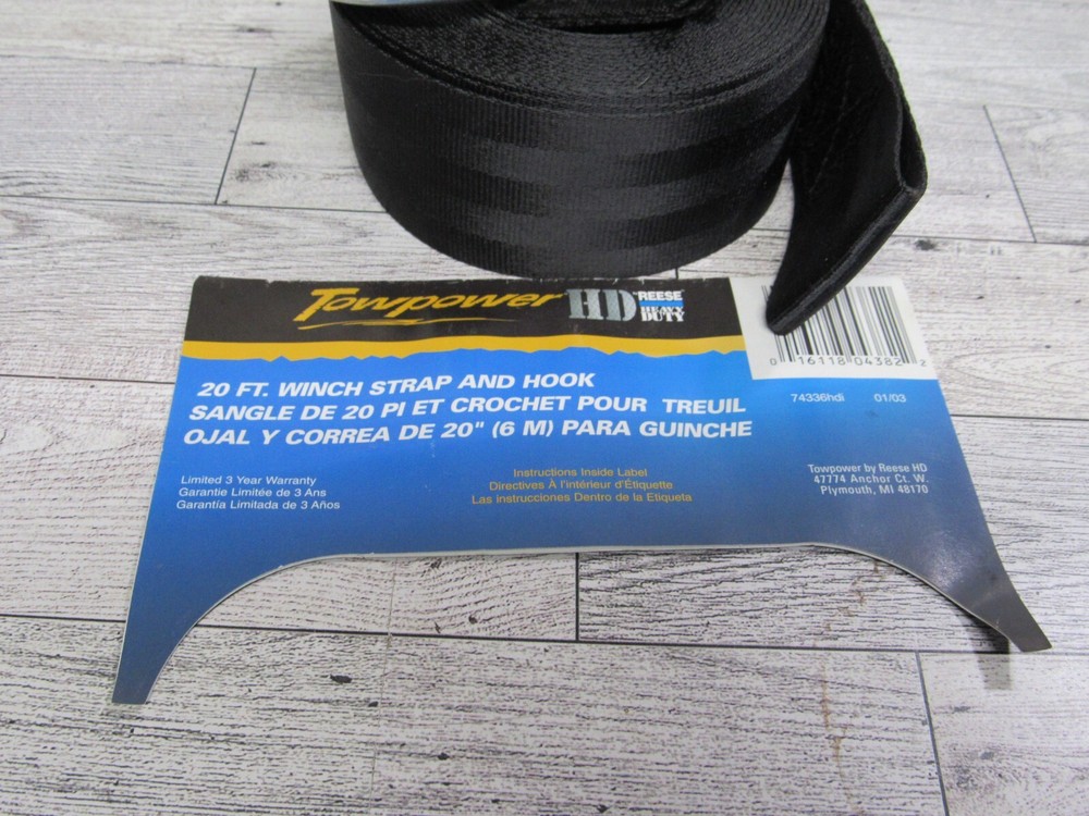 Reese 20 ft Winch Strap w/ hook. For Boat Trailer Winch