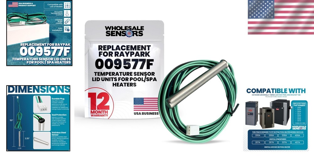 Precision Water Temperature Sensor for Raypak Heaters: 60-104 °F Measuring Range