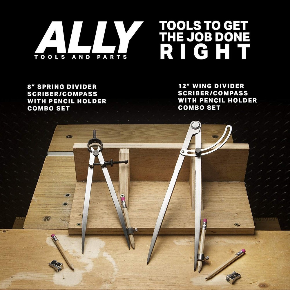ALLY Tools 8 Inch Precision Locking Spring Divider/Woodworking Compass with P...