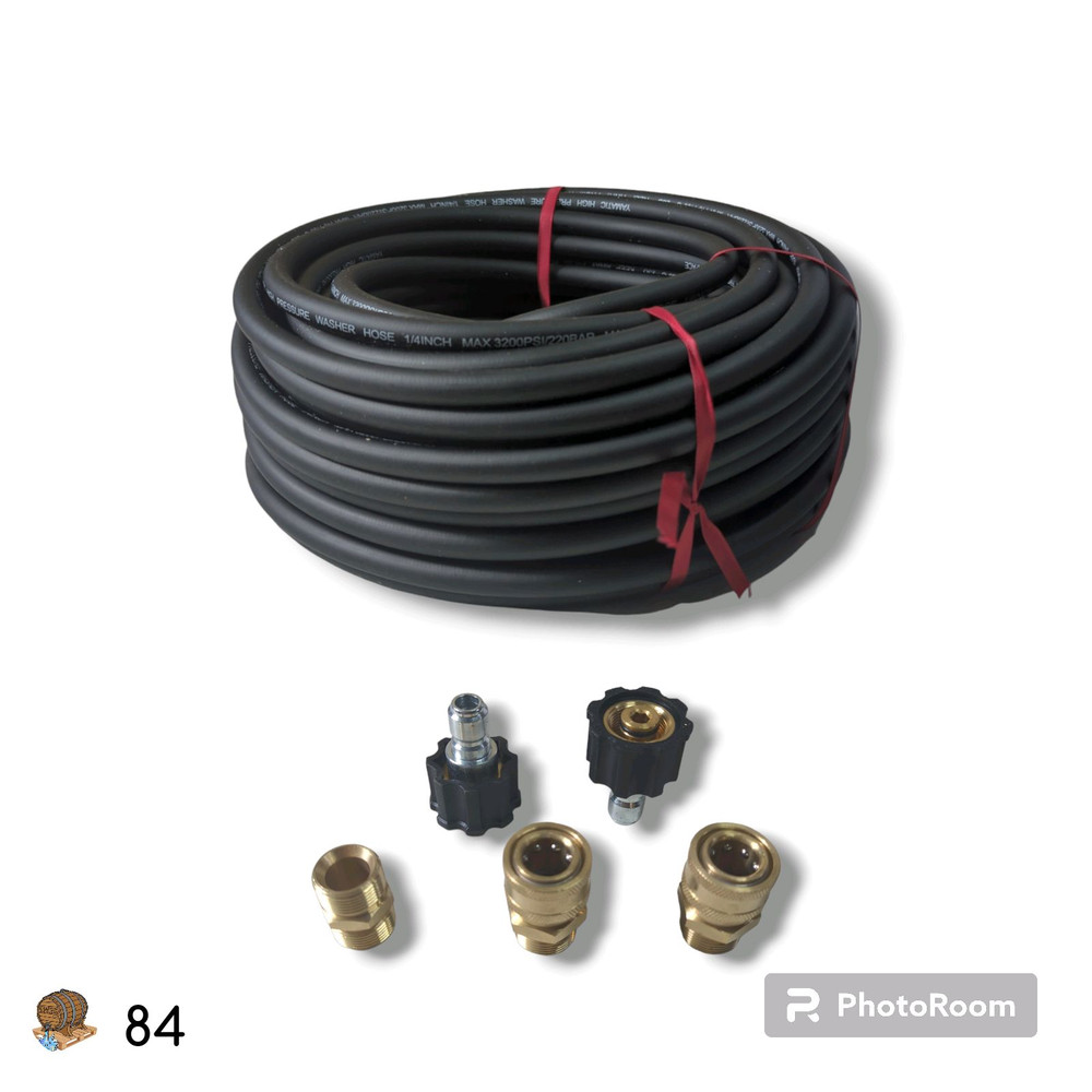 100 Ft - 1/4" M22 Replacement Pressure Washer Hose with Quick Connect
