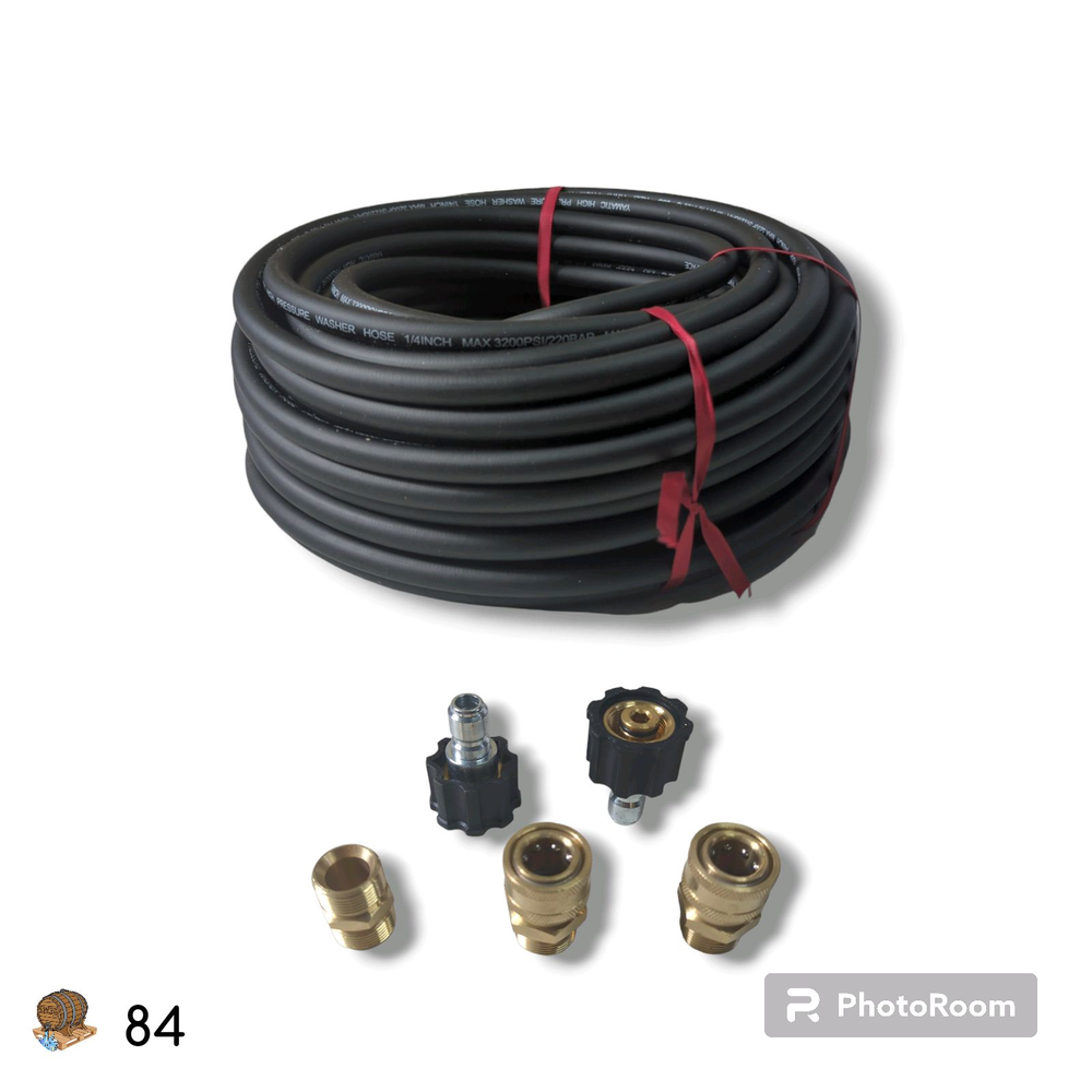 100 Ft - 1/4" M22 Replacement Pressure Washer Hose with Quick Connect