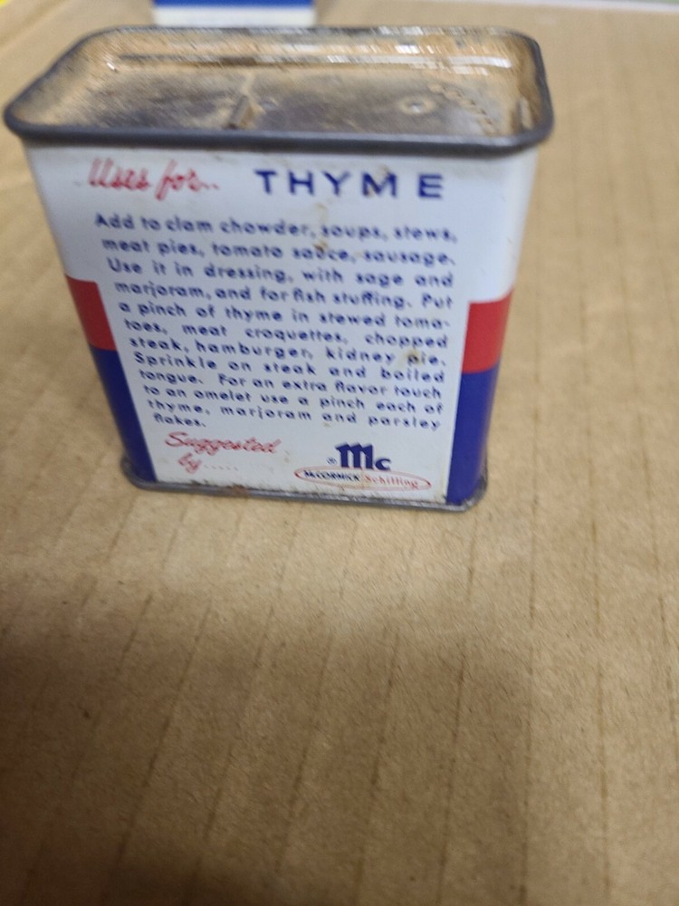 Vintage McCormick Powdered Thyme Tin 1 oz. Empty