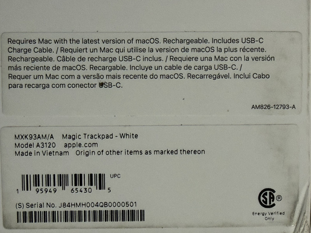 NEW Apple Magic Trackpad Multi-Touch Surface (USB-C) - Wireless - White A3120