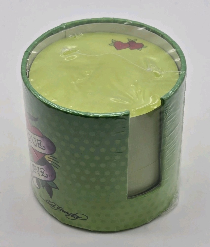 ED HARDY True Love Green Memo Cylinder Note Pad Round Notes Desk Decor 2012