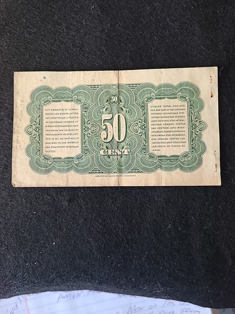 1943 Netherlands Indies 50 Cent Banknote