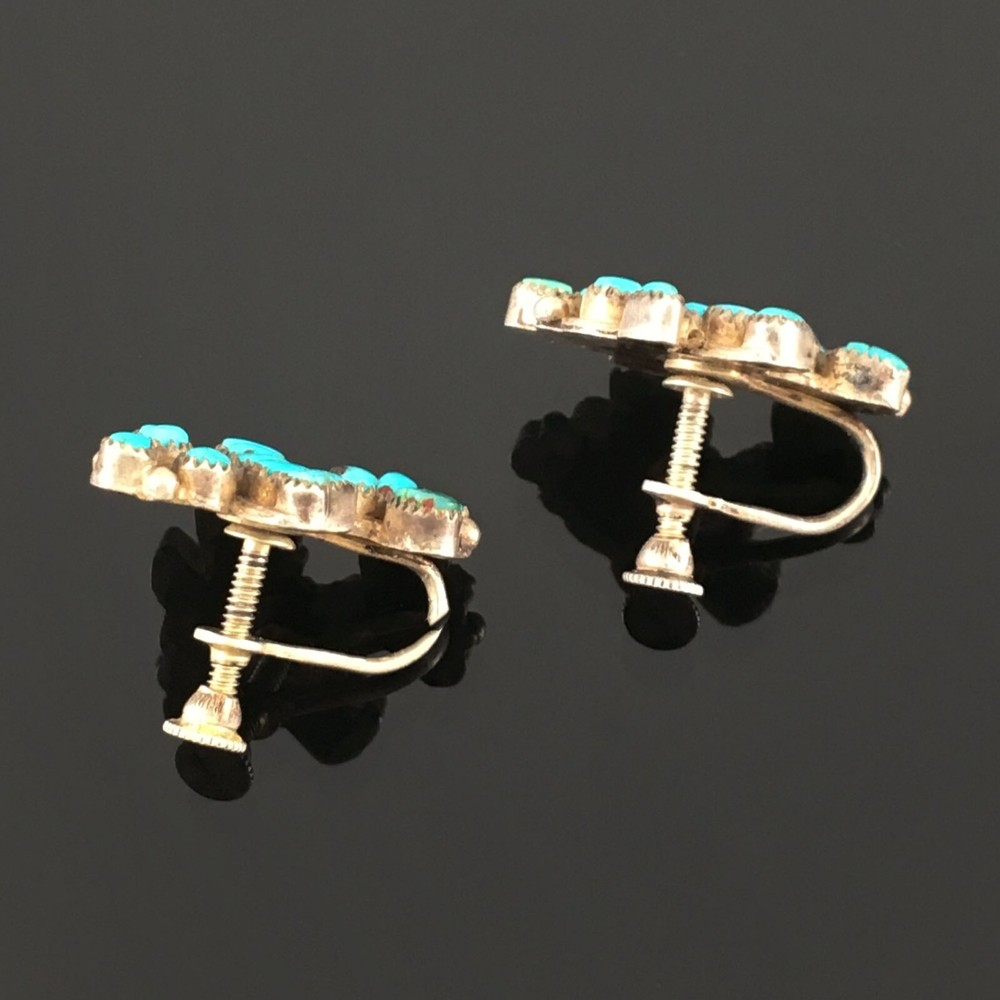 NATIVE AMERICAN ZUNI STERLING SILVER NATURAL & TURQUOISE E THUNDERBIRD EARRINGS
