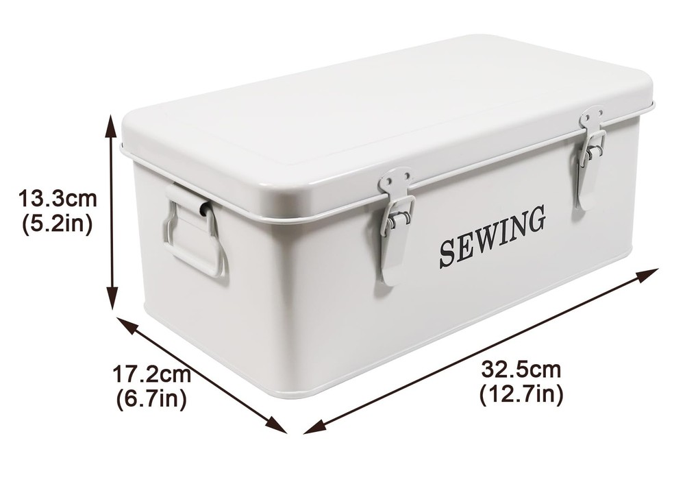 Sewing Organizer Box Metal Storage Case 4 Compartments Thread Scissors Pins