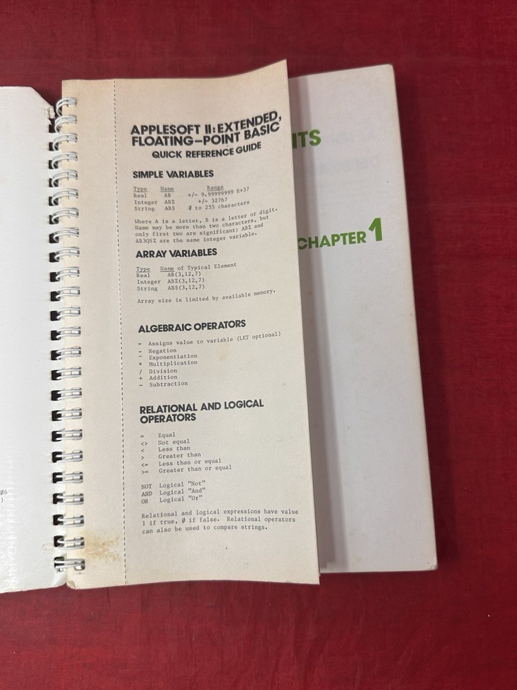 Applesoft II Basic Programming Reference Manual VTG 1978 w/ Foldout Spiral Book