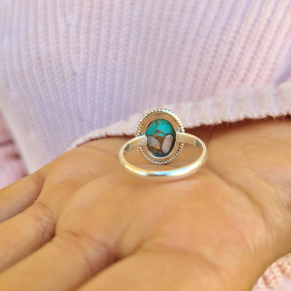 Oyster Copper Turquoise Ring 925 Sterling Silver Spiny Turquoise Statement Ring