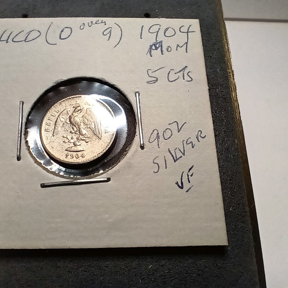 Mexico 1904 Mo M Silver 5 Centavos, 0 over 9
