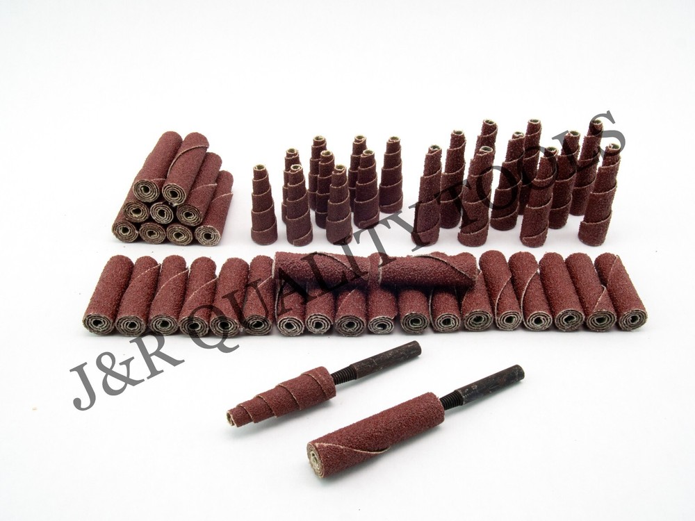52-PC MINI CONE & CYLINDER SHAPED ABRASIVE SANDING W/ 2 ARBORS SET