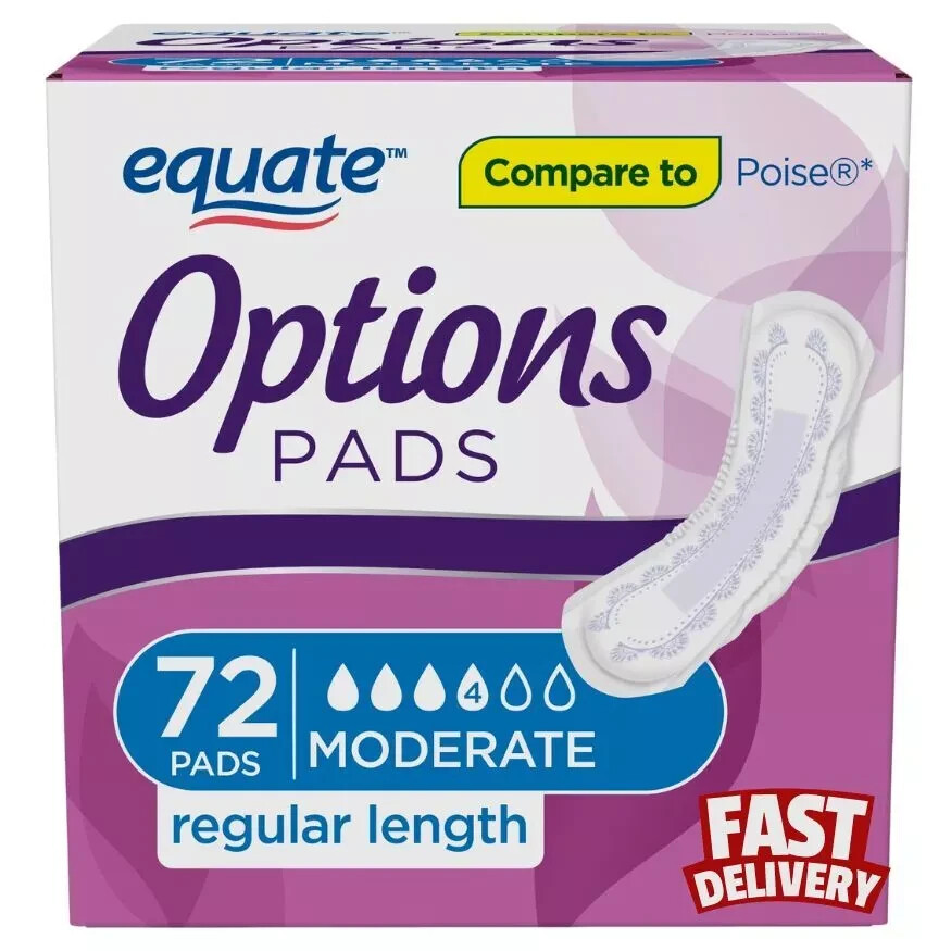 Equate Options Moderate Absorbency Regular Length Pads Value Pack, 72 count