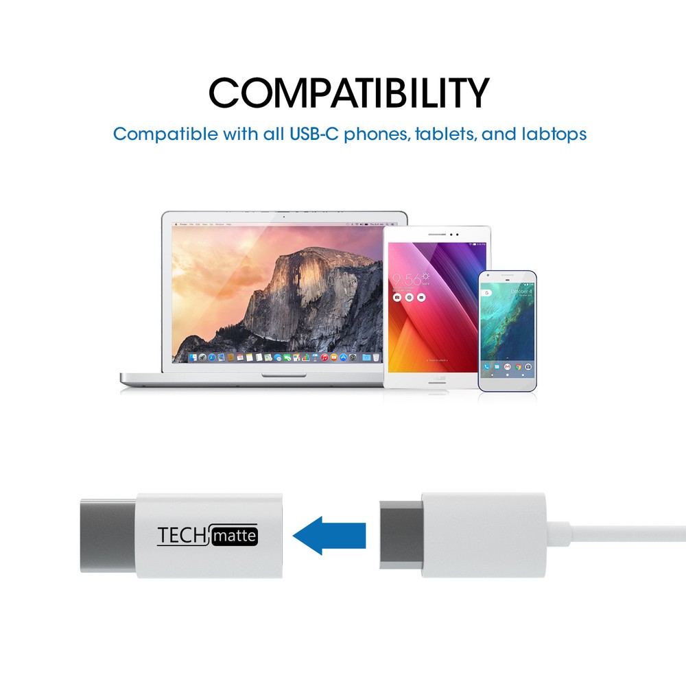 Techmatte USB-C to Micro USB Adapter Convert Connector (2 Pack, White)