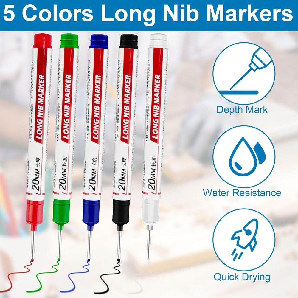 10 Pcs Long Head Deep Hole Marker - Long Nib Marker Multi-purpose Deep Hole M...