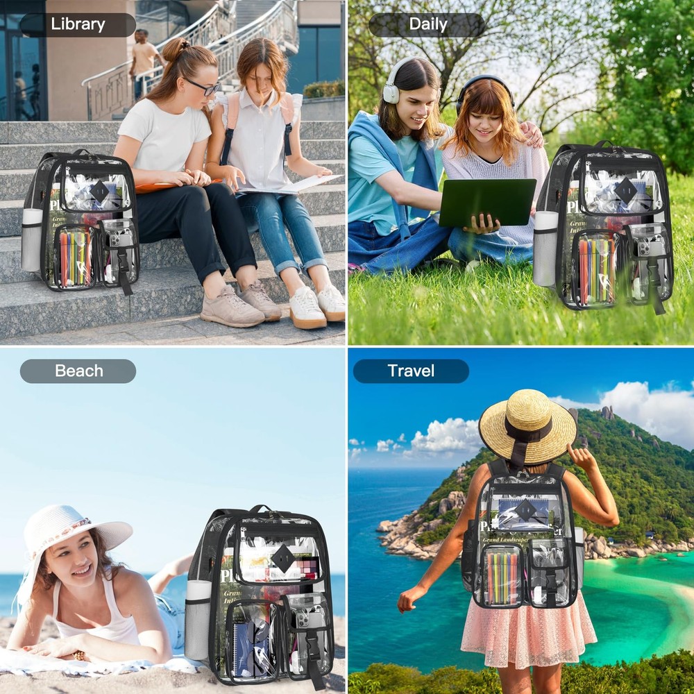 Clear Backpack Heavy Duty Large PVC Transparent See Through Backpacks Work Tr...