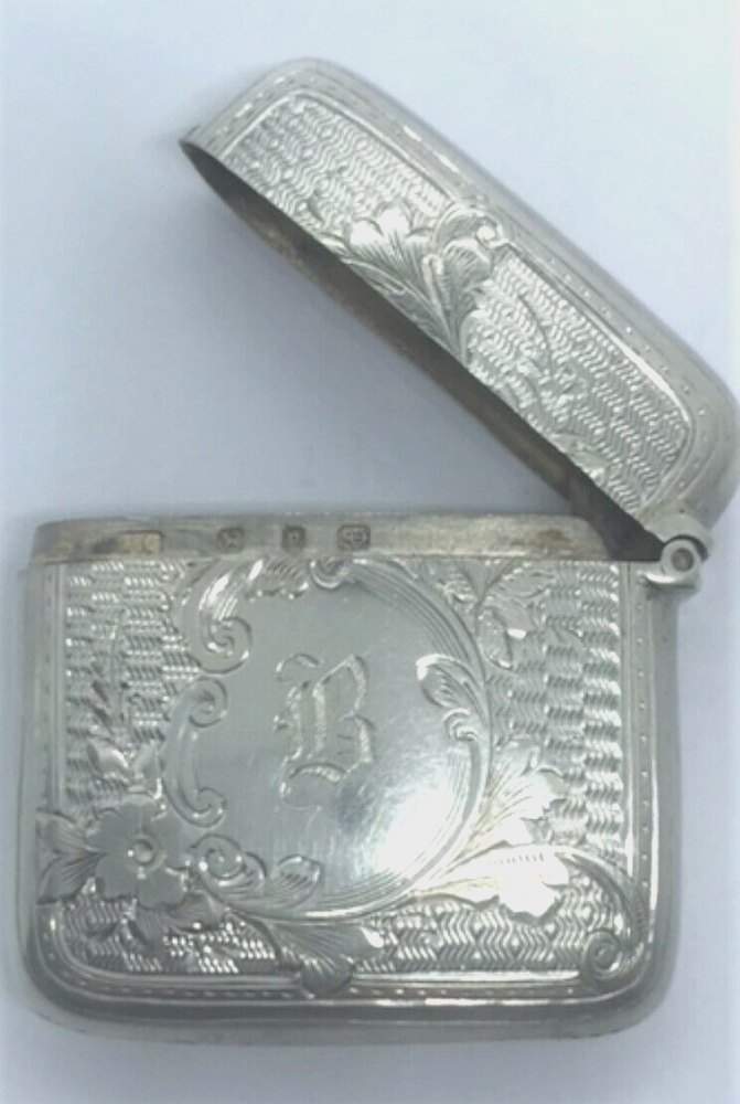 H/marked silver antique engraved & engine turned 1 1/4” square vesta box 24.5gr