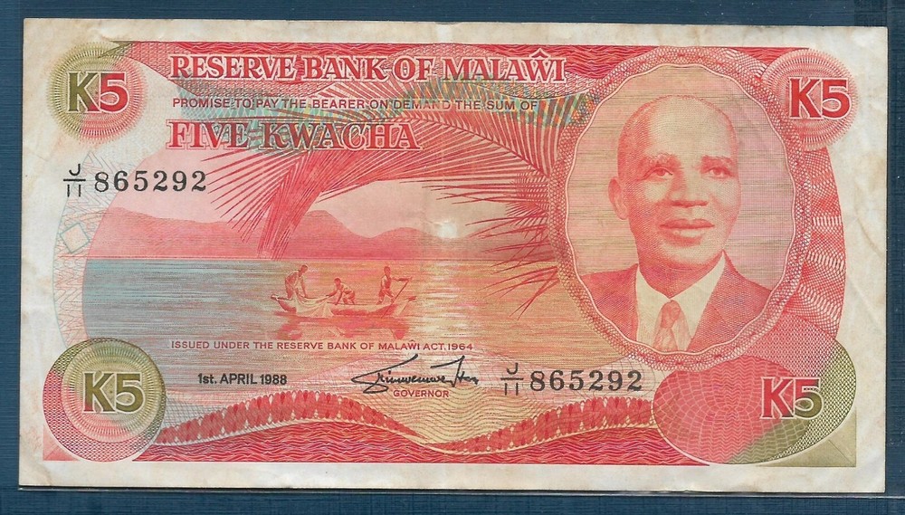 Malawi 5 Kwacha, 1988, P 20b, VF