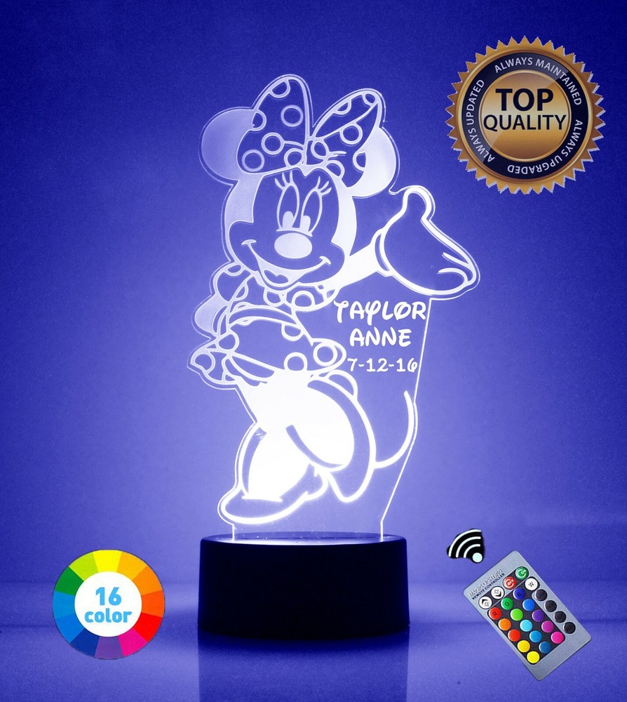 Minnie Mouse Personalized FREE LED Night Light Lamp with Remote Control Light