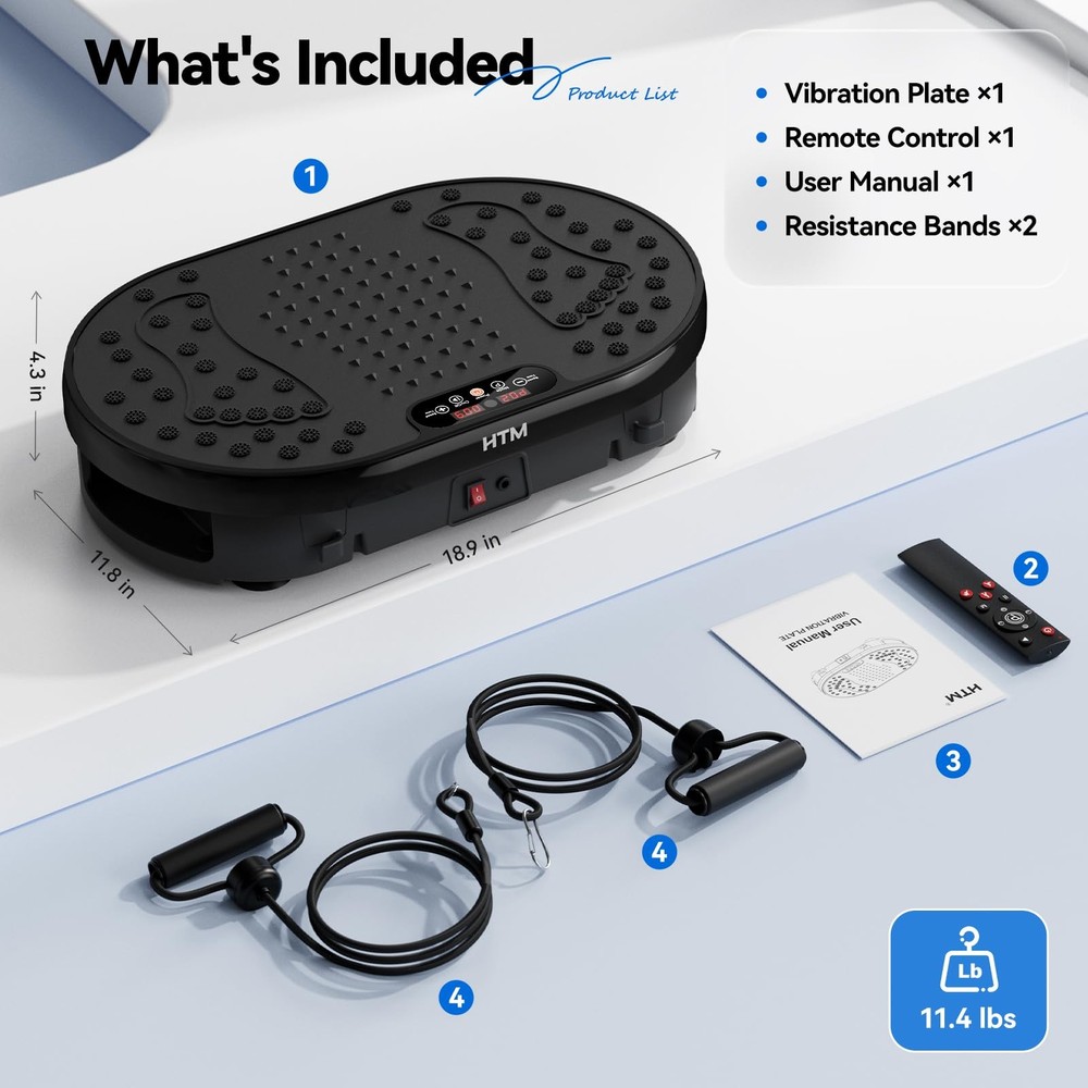 HTM Vibration Plate Exercise Machine with 120 Speed Levels, 9 Program Black